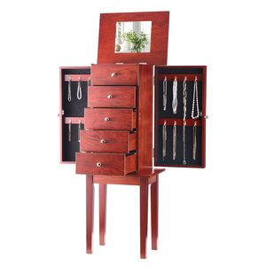 Armadio per gioielli in piedi con 4 cassetti e armadietto per gioielli con cassettiera ripiano a specchio - Product Image 1