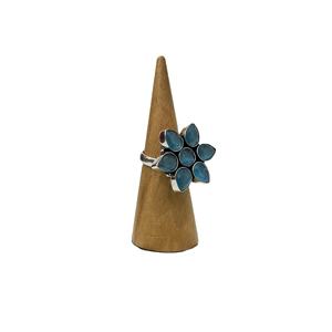 Blue Cat's Eye Flower <b>Ring</b> 925 Sterling Silver Handmade Floral <b>Statement</b> <b>Ring</b> Natural Gemstone Jewelry for Women - Product Image 3