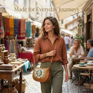 Brown Genuine Leather Crossbody Shoulder <b>Bag</b> for Women | Aztec Pattern Woven Front <b>Boho</b> Style Handbag with Adjustable Strap <b>Bag</b> - Product Image 4