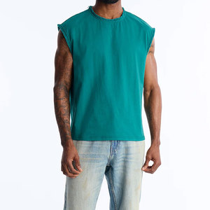 <b>Men</b> Distressed Sleeveless Arm Collar Fashionable <b>Singlet</b> Solid Color Hot Selling Muscle Fit Comfortable Boxy Trendy Tank Top - Product Image 2