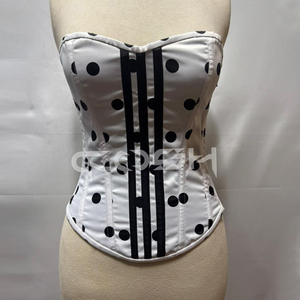Overbust Steelboned White On Black Polka Dot Corset Top - Product Image 4