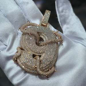 Colgante de Serpiente con Letra Hiphop de Plata 925 Bañada en Oro Rosa, con Moissanita y Diamantes de Imitación, Joyería Personalizada, Regalo - Product Image 3
