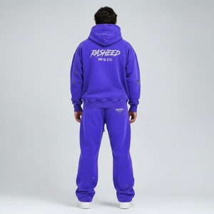Ensembles de survêtements pour hommes avec logo personnalisé, brodés, délavés à l'acide, couleur violette, streetwear de haute qualité, effet vieilli, en tissu épais, imprimés - Product Image 2