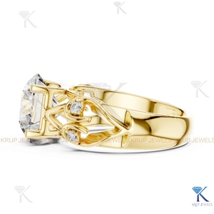 แหวนหมั้นเพชร CVD แบบสั่งทำขายส่ง รูปทรงกลมลายดอกไม้ ทองคำแท้ - Product Image 4