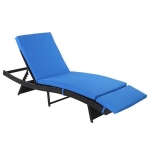 Letto in Rattan Intrecciato con Telaio in Ferro a Forma di S 193*68*33cm con Cuscino Blu Goffrato Nero, Prodotto per Sedie da Giardino - Product Image 3