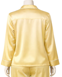 Conjunto de Pijama de Satén Amarillo Personalizado para Mujer, Manga Larga, con Botones, Estilo Seda, Ropa de Dormir de Dos Piezas, Conjunto Cómodo para Estar en Casa - Product Image 6