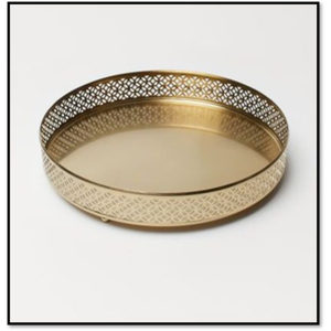 Round Brass <b>Storage</b> Tray With Geometric Pattern Modern Design Durable Indoor <b>Tabletop</b> Accessory Living Room Decor - Product Image 1