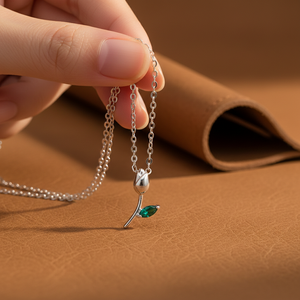 Collier tendance en argent sterling 925 avec zircon en forme de fleur, chaîne à maillons, pendentif feuille verte marquise en forme de rose, cadeau d'anniversaire pour femme - Product Image 5