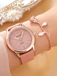 NW1334 Minimalist Pretty Women Leather Quartz <b>Watch</b> & 1pc Bracelet - Product Image 4