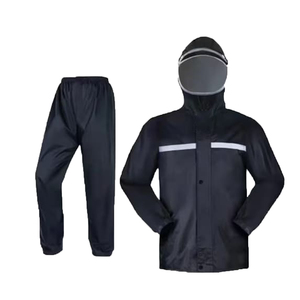 Wholesale Men's <b>Black</b> PU Waterproof <b>Rain</b> Suit Full Sleeve Reflective Strip <b>Jacket</b> Pants Set All Seasons Motorcycle Wear - Product Image 3