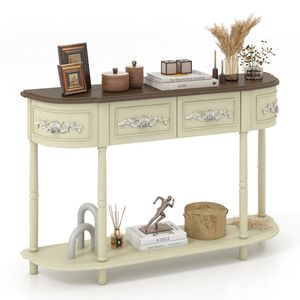 Tavolo Console Curvo in Stile Retrò con Gambe in Legno Massello e Cassetti - Product Image 1