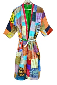 Nueva Llegada Multi Patchwork Kimono Mujeres Albornoz de Seda Bata de Noche Para Mujeres - Product Image 3