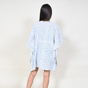 Women's Boho Style Knee-Length <b>Loose</b> Fit Short Sleeve V-Neck Flock Print Chiffon 100% Cotton Casual Summer <b>Dress</b> - Product Image 4