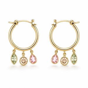 Pendientes de Aro de Latón Chapado en Oro de 14K con Circonitas Multicolores para Mujer - Product Image 3