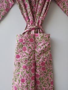 Kimono Floral Hecho a Mano con Estampado de Bloques, 100% Algodón, Bata Larga de Noche, Fabricante Mayorista, Manga Larga con Bolsillos - Product Image 4