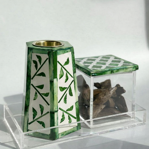 Brûleur à encens Bukhoor unique en résine et os incrusté, avec plateau en acrylique, finition polie, pour la table, idéal pour le Ramadan et l'Aïd - Product Image 2