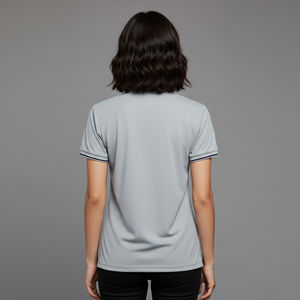 T-shirt pour femme à manches courtes, col rabattu, avec appliques logo personnalisées, séchage rapide, couleur unie, coupe classique, 100% coton, idéal pour l'été - Product Image 2