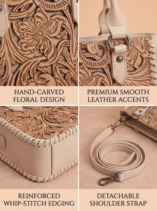 Hand Tooled Floral Leather Handbag Embossed Animal Print Zipper Closure Speedy <b>Purse</b> Tote Satchel Shoulder Bag for Women - Product Image 2