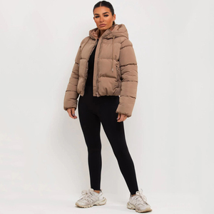 Women's Trendy Cropped Puffer <b>Jacket</b> Hooded Quilted Warm Winter Coat Zip-Up Drawstring Outwear Wholesale OEM Custom Logo - Product Image 2