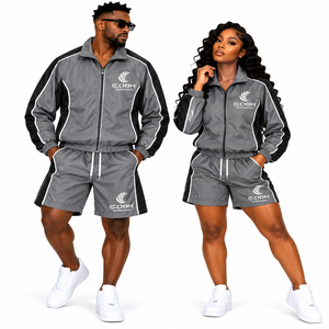 Unisex Tracksuit Set Gray Black Full Sleeve <b>Zipper</b> <b>Jacket</b> Shorts Quick Dry Sporty Spring Wear athletic outfit - Product Image 2
