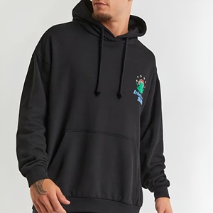 Sudadera con Capucha Negra Minimalista con Gráfico Pequeño en el Pecho, Forro Polar Suave, Estilo Urbano Cómodo, Diseño Estético - Product Image 1