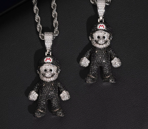 Collier pendentif en moissanite noire et perle d'eau douce, plaqué or rose, argent 925, breloque figurée, taille brillant rond, bijoux hip-hop - Product Image 3