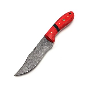 Cuchillo de caza de acero de Damasco con hoja fija de punta caída y mango rojo, para supervivencia al aire libre, a la venta a un precio asequible. - Product Image 6