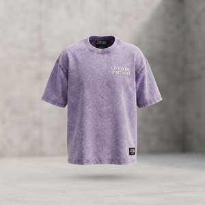 Camiseta Oversize Personalizada con Lavado Ácido Vintage, Algodón Pesado, Hombro Caído, Estampado Puff, Estilo Urbano para Hombre, Morada, Lisa, 3D - Product Image 1