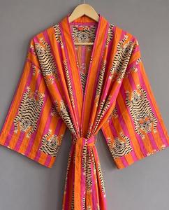 Boho Striped <b>Kimono</b> Robe Women's Loose Three Quarter Sleeve Printed Viscose Polyester <b>Maxi</b> <b>Dress</b> Summer Casual Wear - Product Image 5