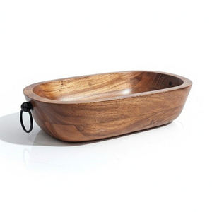 Ensemble de bols de service en bois d'acacia de qualité supérieure, ronds et ovales avec poignées en métal rustique, parfaits pour la table à manger à la maison et au restaurant - Product Image 4