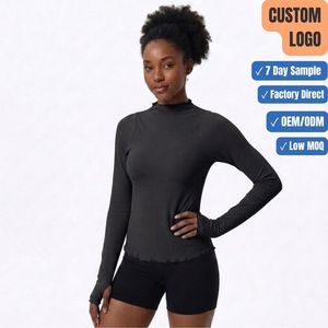 Custom Thumbhole Ribbed <b>Mock</b> <b>Neck</b> Athletic Long Sleeve <b>Top</b> Private Label - Product Image 1