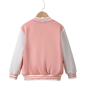 Blouson universitaire rose et blanc pour femme, style décontracté, en polyester et coton tricoté, col rabattu, boutonné, collection 2026 - Product Image 2