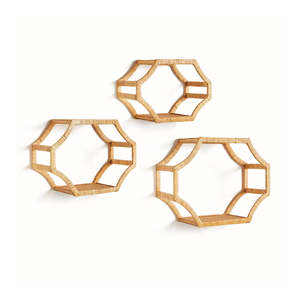 Étagères murales en rotin écologiques, ensembles de présentoirs géométriques hexagonaux suspendus, décoration bohème tressée à la main, organisateur de rangement pour la vente au détail B2B - Product Image 2