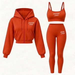 Conjunto deportivo de otoño para mujer, 3 piezas, chaqueta con cremallera, sujetador deportivo, capri, manga larga, ropa deportiva para entrenamiento. - Product Image 2