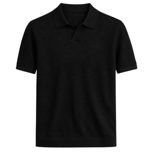 Polo zippé texturé pour homme, manches courtes, en coton premium côtelé, coupe ajustée, décontracté et élégant, idéal pour l'été, vente en gros - Product Image 1