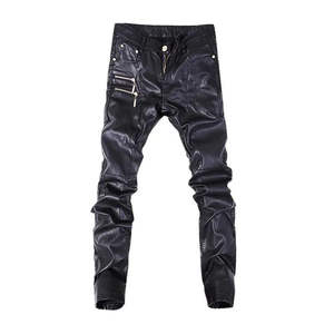 <b>Men's</b> <b>Leather</b> <b>Trousers</b> Straight Leg Zipper Fly Washed Finish Zipper Pockets Casual Winter Pants - Product Image 1