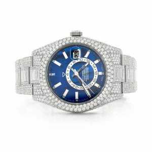Luxury Business Iced Out Moissanite <b>Watch</b> Blue Dial <b>Quartz</b> Movement Diamond Style Bust Down 40mm Wristwatch - Product Image 1