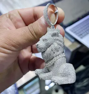 Pendentif Lion Hip Hop Personnalisé en Argent 925 avec Diamants Moissanite VVS1, Bijou Bling de Haute Qualité, Breloque Animale pour Homme, Idéal Cadeau - Product Image 4