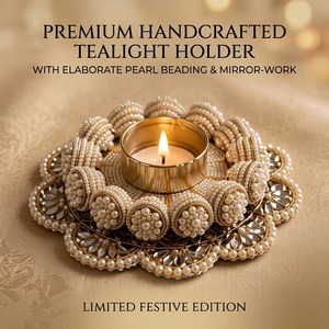 Supports de bougies chauffe-plat en perles artisanales écologiques et durables, avec travail miroir, sous-verres décoratifs en métal Diya pour Diwali - Vente en gros - Product Image 3