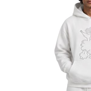 Sweat à capuche blanc en strass pour homme, coupe oversize, en polaire, avec logo personnalisé, streetwear, épais, décontracté, hiver, mode - Product Image 3