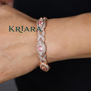 Women's Rose Gold Plated 18K <b>Solid</b> Gold Moissanite <b>Bracelet</b> Marquise Cut Pave Setting Luxury Chain Link <b>Bracelet</b> - Product Image 3