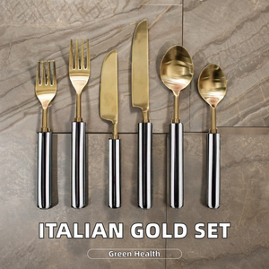 Ensemble de couverts en acier de style italien fait à la main, portabilité, couverts en acier, manche en résine blanche et noire, style royal vintage, acier inoxydable - Product Image 3