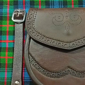 Customizable Highland Scottish Kilt Sporran Brown Leather Double Embossed Daywear Sporran with <b>Chain</b> <b>Belt</b> - Product Image 4