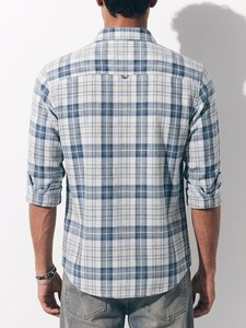 Camisa Casual a Cuadros para Hombre, Manga Larga, Cuello Clásico, Doble Botonadura, Transpirable, de Algodón Tejido, para Verano, Enovate - Product Image 3
