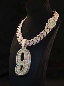 สร้อยคอจี้เพชรโมอิสซาไนต์สีโรสโกลด์ประดับเพชรแบบ Iced Out หมายเลข 9 สำหรับผู้ชาย สไตล์ฮิปฮอป สายคิวบันลิงค์ - Product Image 4