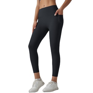 High Quality Women's Nylon High Waist <b>Leggings</b> Soft Breathable Workout Sports Pants <b>Pockets</b> Custom Logo Solid Yoga Pants - Product Image 1