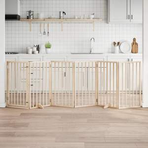 Barrière pliable pour chien à 6 panneaux avec porte en bois de peuplier 118,1 pouces Maisons et meubles pour animaux de compagnie - Product Image 1