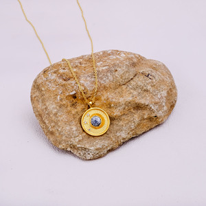 Collier chaîne à pendentif pièce en opale dendritique El Joyero, plaqué or, tendance, vente en gros, personnalisé, modèle 5395, Inde - Product Image 3