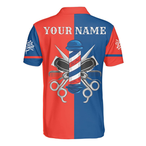 T-shirt créatif sublimé pour barbier, imprimé graphique, manches courtes, polyester, col en V, personnalisation de marque, pour coiffeurs, coupe classique homme - Product Image 3