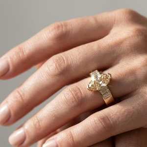 2.01CT <b>Champagne</b> Marquise Cut Diamond Five Stone Ring Lab Grown 14K Solid Gold Wedding Engagement Gift For Bridesmaid - Product Image 2